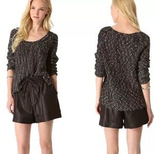 Helmut Lang Textured Cotton/Linen Scoop Neck 3/4 Sleeve Sweater S Black/White